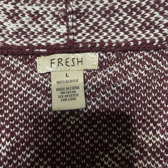 Fresh Fringed Zig Zag Shawl Poncho Wrap Sz Large Southwestern Boho Chic Burgundy - Picture 5 of 6